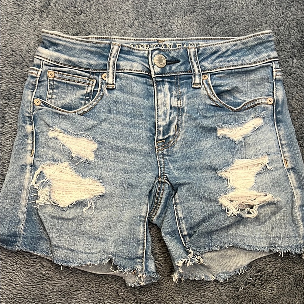 American Eagle Outfitters Midi Distressed Denim Shorts